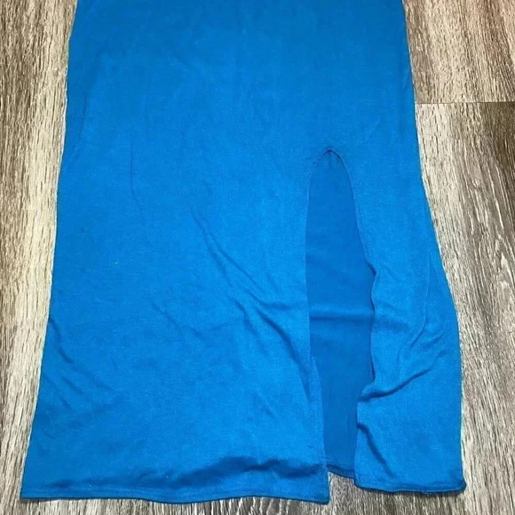 Blue Elastic Wide Round Collar Dress - Picture 3 of 7